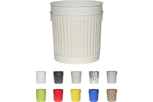 Jinfa | Cubo de basura de metal con asas | Contenedor vintage para interiores, reciclaje | Sin tapa | Blanco Crema | Tamaño: M | 29 cm de diámetro, 31,5 cm de altura | Volumen: 18 Litros