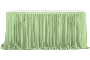 WWQQKJ Tulle Table Skirt, Romantic Fluffy Tulle Desk Gauze for Cakes, Birthdays, Baptisms, Wedding Tables, Christmas Decoration (Color : Grigio Verde, Size : 6FT/183x77cm)