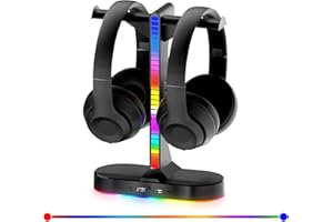 ALACOO RGB Dual Headphone Stand with 2USB Port and 3.5mm Audio port, Double Gaming Headset Holder Hanger Rack with RGB LED Light Suitable for All Headphones Gamer Table PC Game Earphone Accessories Gifts