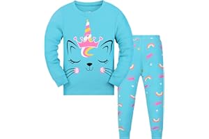 Gumyoss Mädchen Schlafanzug Kinder Pyjama Set Baumwolle Langarm Winter Einhorn Zweiteiliger 3-13 Jahre 98 104 110 116 122 128 134 140 146 152