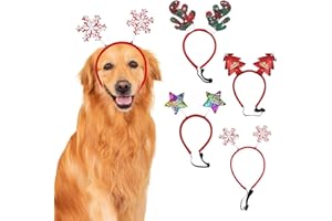 GELUODE Dog Christmas Headband,Christmas Pet Hair Hoops 4 PCS,Christmas Tree Snowflakes Elk Stars Hairbands Dog Accessories Pet Headpiece For Christmas Party Happy New Year Dog Fancy Dress Costume Cosplay