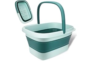 WUSUPU Pediluvio pieghevole per Pediluvio da 15L con Manico e Rulli massaggianti,Bacinella pieghevole,Vaschetta pedicure,Idromassaggio Plantare,Ergonomica,Leggera e Salvaspazio – Verde Chiaro