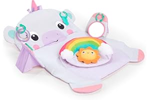 Bright Starts, Tapis d'Eveil Licorne, Aire de jeux pour bébé, ultra moelleux, 4 jouets amovibles, coussin de maintien pour jeu à plat ventre, lavable en machine, à partir de 0 mois