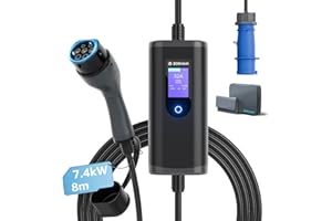 bokman Chargeur Voiture Electrique Type 2- Prise CEE Portable EV Chargeur Station de Charge Mobile/Wallbox Ajustable 6-32A| 7,2kW-7,4kW | 8 Mètre, Compatible avec BEV et PHEV