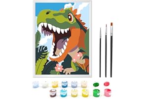 Zimrobin Malen Nach Zahlen ab 5 6 7 Jahre Mädchen und Junge, Malen Nach Zahlen für Kinder mit Rahmen 3 Pinsel und Acrylfarben, 18 X 24cm(Niedlicher Dinosaurier)