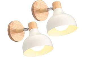 iDEGU Lot de 2 Applique Murale Interieure Rétro 15CM Lampe Murale Réglable en Bois Métal E27 Luminaire Industriel Spot LED Plafonnier Vintage Éclairage Mural pour Salon Chambre Restaurant (Blanc Mat)