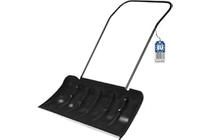 BAUSTER® Schneeschaufel 82 cm mit Rädern und ergonomischem Griff Schneewanne mit Alu-Profilkante Metall-Stiel Kunststoff-Blatt Schneeschieber Eckig robuste Kratzschaufel Aluminiumkante