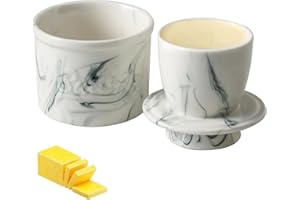 Cnwinu Maselniczka, francuska maselniczka, chłodzona wodą, ceramiczna, dzwon na masło, z pokrywką, francuski garnek na masło dla świeżości i smarowania masła (czarny na białym, 10 x 10 cm)