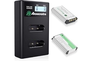 Powerextra 2 Stück Ersatzakku für Sony NP-BX1 und LCD Dual Ladegerät passend zu Sony CyberShot DSC HX90 HX95 HX99 RX100 WX350 HX400V HDR AS100V FDR X1000 X3000 usw