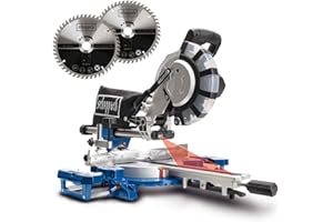 Scheppach HM254SPX Kappzugsäge inkl. 2.Sägeblatt - 2200W, Ø254mm | Schnittbreite/höhe: 340mm x 90mm | inkl. Laser | Aluauflagen, Drehtisch mit Schnellarretierung, Kappsäge Gehrungssäge