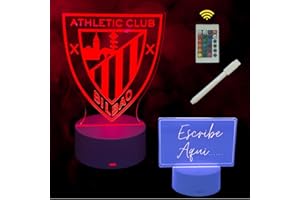 COOL&CUTE 2 pantallas+1base: Lámpara led mesita de Noche Athletic Bilbao+Pantalla Lisa para escribir. 16 colores luz. Mando distancia, cargador y lápiz para escribir en pantalla incluido.Luz nocturna infantil