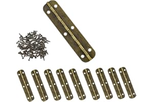 KAIISSA Bisagras pequeñas de latón vintage para muebles, gabinetes, cajones, puertas, armarios, joyeros, 10 bisagras vintage de 65 x 15 mm con 60 tornillos (color bronce)