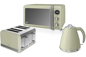 Retro Kitchen Pack by Swan - Digital Microwave 800w 20L, Jug Kettle 1.5L and 4 Slice Toaster - 3 Appliances for A Modern Kitchen Design (Green)