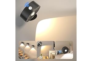 TOPPLEE Applique Murale Interieur avec Détecteur de Mouvement 3 Niveaux de Luminosité et 3 Températures Applique Murale LED Tactile Lampe de Chevet Murale Sans Fil Rotative à 360° Lampe Murale Charge USB