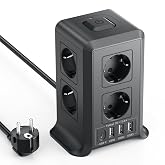 3M Tower Power Strips Sockets, Power Strip Sockets Surge Protection with Switch, with 8 AC Outlets and 4 USB Vertical Power S