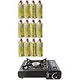 220g Butane Gas Canisters and Portable Camping Gas Cooker - Single Burner Butane BBQ Caravan Outdoor Party Stove with Carry Case (Stove + 12 x Canisters)