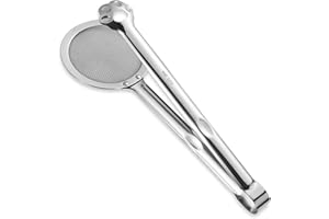 LELE LIFE SUS304 Stainless Steel Mesh Strainer Tong, Heavy Duty Stainless Steel Deep Fry Tong, Oil-Frying Skimmer Colander, Cooking Tong Kitchen Tong for Fried Food, Silver