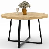 IDMarket Selma Round Dining Table for 4-6 People, Wood and Black, 110 cm