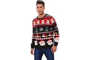 MyFav Herren Hässliche Weihnachtspullover Gestrickt Xmas Sweater Winter Langarm Rundhals Neuheit Lustig Festlichen Urlaub Strickpullover