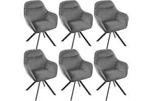 Goeurvant Chaise Salle à Manger Pivotante en Velours Lot de 6, Fauteuil à 360° avec Accoudoirs et Dossier, Chaise Ergonomique avec Pieds en Métal, Gris Foncé