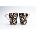 GOLDEN QUEEN'S Elegant Floral Mugs: Set of 2 for Coffee, Tea, Milk—Ideal for Hosting, Casual Gatherings, or Your Daily Beverage Ritual (Black)