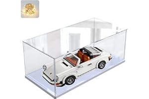 ELEPURE Addensato Vetrina Espositiva Teca Plexiglass Acrilico per Lego 42170 10295 10265 Collezionismo, Vetrina Trasparente Scatola con Base in Legno-plastica & Luce di Stringa, Interno Bianco 40x20x20cm