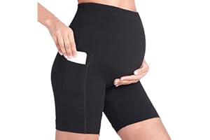 Buliezy Czarne spodenki do jogi ciążowej z kieszeniami na telefon, wysoka talia, bezszwowe wsparcie, miękkie i aktywne, rozmiar S do XL