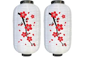 DOMYBEST FR Domybest 2 Pezzi Lanterne Japonaise Motif Sakura Lanterne Suspendue Décorative Lanterne en Tissu Imperméable Abat-Jour Japonais Décorations pour Restaurant Bar Cour Jardin