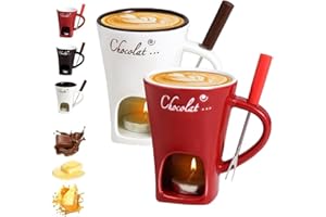 AUKOJOY Tasse à fondue au chocolat avec fourchettes, tasse à faire fondre le chocolat, ensemble de pot chauffe-beurre en céramique, tasse à faire fondre le fromage, fondue chauffée avec bougie chauffe-plat