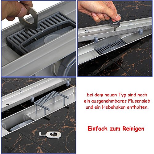 Yorbay Edelstahl Duschrinne Bodenablauf Ablaufrinne 50cm-120cm für Badezimmer (Befliesbar, 80cm) - 4