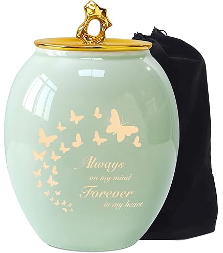 Forever URNS Crematie-urn voor volwassenen met elegantie getextureerd thema voor menselijke as | 200 cu in | groot | volledig handgemaakt met fluwelen beschermtas (Milano Blue, Large