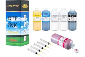 Lucky Bridge DTF ink 6x1000ml premium pigment ink for PET Film heat transfer printing refill ink for all Epson DTF printer with printhead DX5 DX7 5113 XP600 I3200 etc.- (6000ml) UK