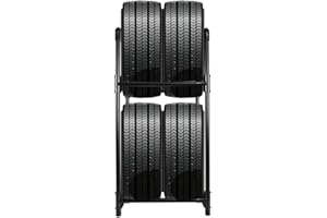 ARIIKON Reifenregal für 4 Reifen oder Felgen, 2 Ebenen Reifenständer aus Stahl, Garagenregal 57,2 x 37,3 x 114,6cm, Platzsparend Lagerregal für Garage, Keller, Werkstatt, Schwarz