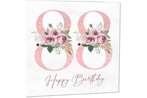 PURPLE FOX Carte d'anniversaire 88 ans pour femme – Carte d'anniversaire florale pour femme de 88 ans, 88 ans, 88 ans, pour grand-mère, maman, tante, sœur, amie