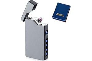 LEIKURVO Mechero electrónico USB, arco eléctrico, con indicador de batería, resistente al viento, con caja de regalo, color gris oscuro mate