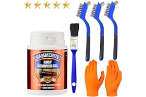 RUVO Rust Remover for Metal Bundle with 100ml Hammerite Gel, Wire Brush Set, Gloves, and Paintbrush – a complete kit for treating rust on cars, bikes, BBQs, gates, chrome, tools, and more.