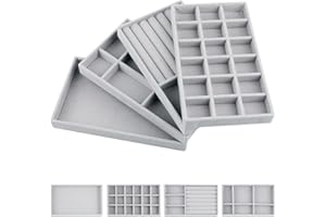 EXLECO 4 Sztuki Aksamitna taca na biżuterię, organizer do szuflady, do przechowywania biżuterii możliwość układania w stos dla kobiet i dziewcząt organizer na pierścionki, szkatułka na biżuterię szara