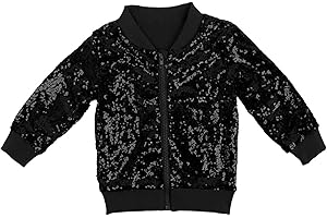 SoLu DAY8 Sequin Jacket Kids Girl Age 2-10 Years Tops Blouse Trendy Teenager Girls Shiny Coats Long Sleeve Zip Up Winter Cartoon Cute Comfy Casual Party Vacation Sweatshirt