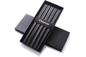 Buyer Star 5 paires baguettes, Noir Acier inoxydable Baguettes de style coréen Long Plat 23cm luxe Chopsticks Set de vaisselle