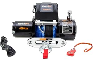 WINCHPRO Treuil Électrique 12V, 2700kg/6000lbs De Capacité, 24m De Corde Synthétique En Dyneema, Télécommandes Incluses Idéal Pour Les Atv, Buggies, Remorque