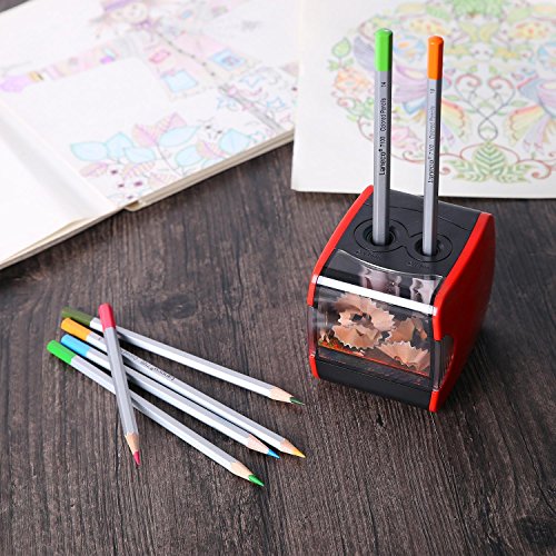 Cobee Bleistiftspitzer elektrischer Anspitzer Spitzmaschine Pencil Sharpener Doppel-Spitzdose für Durchmesser 8 bis 12mm mit 2 Ersatzmesser (rot) - 6
