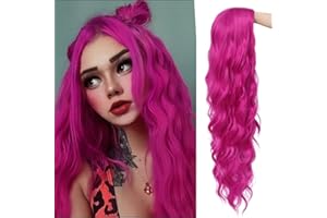 ‎SIUDUS Lange Heiße Rosa Perücken für Frauen Lockig Gewellte Synthetische Mitte Teil Halloween Party Kostüm Haar Perücke