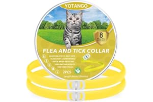 YOTANGO Collier Anti Puces pour Chat, Collier Anti Puces et Tiques pour Chats Imperméable, Collier Anti Puce Chat Réglable 8 Mois de Protection Naturelle Anti Tique pour Chaton Moyen et Grand Chats-Jaune 2Pcs