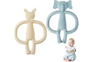 Clundoo 2 Stück Baby Beißspielzeug, Elefant & Hase Zahnungshilfe, Beißring für Babys, Beißring aus Silikon, Zahnungshilfe, Beißspielzeug für 3-24 Monate Baby, Stimulates and Massages Sore Gums