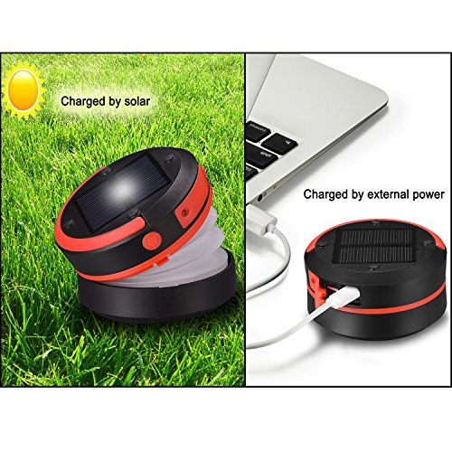 Liqoo® LED Campinglampe Solar Campingleuchte Camping Zelt Laterne Wasserdicht Faltbar Tragbar Zusammenklappbar Taschenlampe mit SOS und Power Bank Funktion, mit USB und Solarpanel aufgeladen - 3