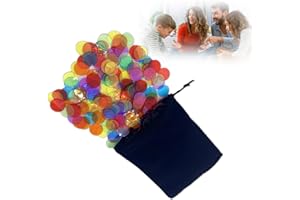 LJFEA 100 Piece Coloured Plastic Counter, Bingo Chips, Plastic Tokens Plastic Chips, Bingo Equipment, Bingo Game, with Storage Bag