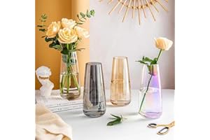 HYCKee Clear Glass Vases for Centerpiece Table Home Indoor Desk Decor,Ins Modern Style Flower Vase for Wedding Housewarming Gift,22 cm Flower Vase (Amber)