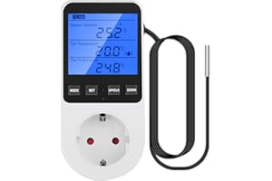 Aideepen Regolatore di Temperatura, Digitale con Timer 230V 16A, Display LCD e Sensore per Serra, Acquario, Frigo, Riscaldamento e Raffreddamento