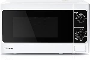 TOSHIBA 20 Liter 800W Manual Control Solo Small Microwave, Compact with 5 Power Levels, Automatic Defrost Function, Perfect for 9'' pizza, Clock and Timer, Easy Clean, White- MM-MM20P(WH)