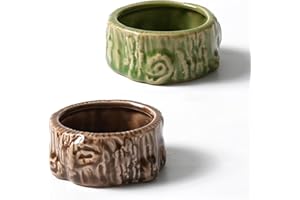 Kelivi Hamster Food Bowl, 2 Packs Ceramic Tree Hamster Bowls Guinea Pig Food Dish Water Bowls for Gerbil Mouse Chinchilla Hedgehog (Green and Brown)